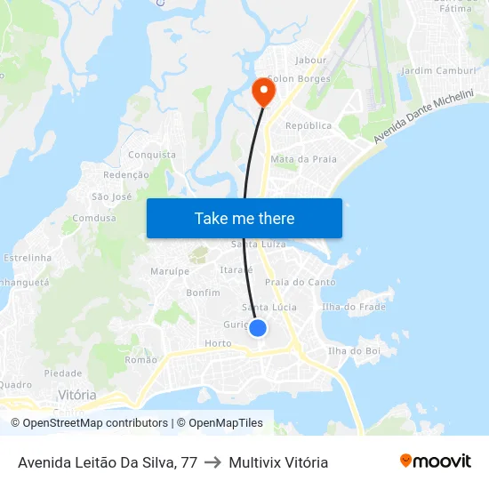 Avenida Leitão Da Silva, 77 to Multivix Vitória map