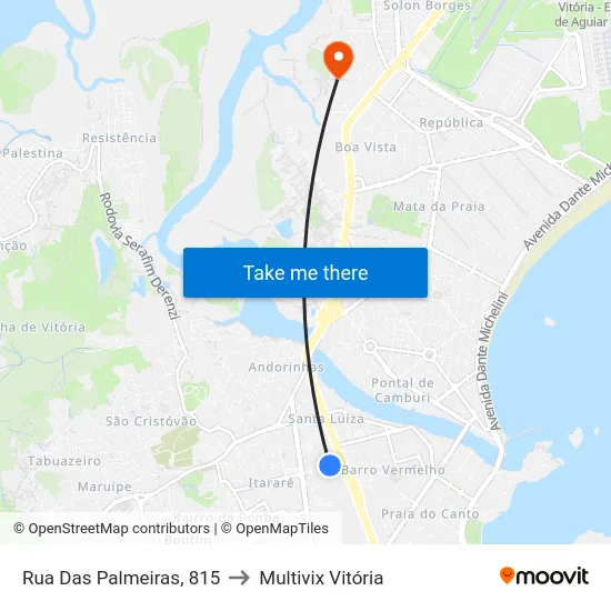 Rua Das Palmeiras, 815 to Multivix Vitória map