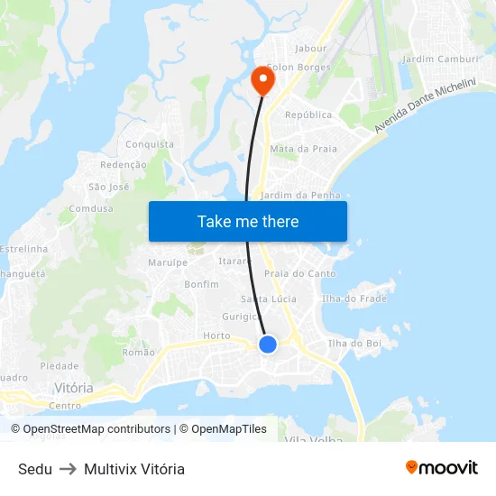 Sedu to Multivix Vitória map