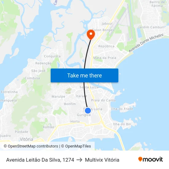 Avenida Leitão Da Silva, 1274 to Multivix Vitória map
