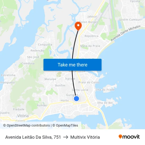 Avenida Leitão Da Silva, 751 to Multivix Vitória map