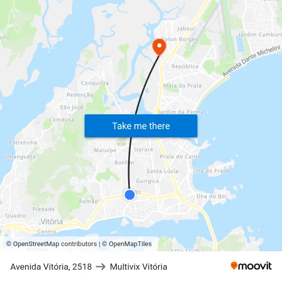 Avenida Vitória, 2518 to Multivix Vitória map