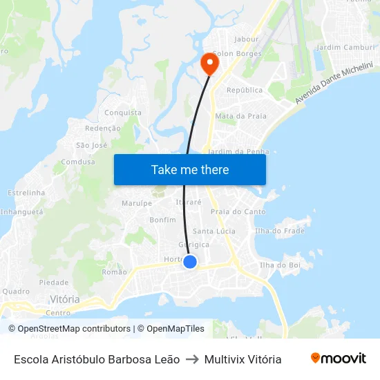 Escola Aristóbulo Barbosa Leão to Multivix Vitória map