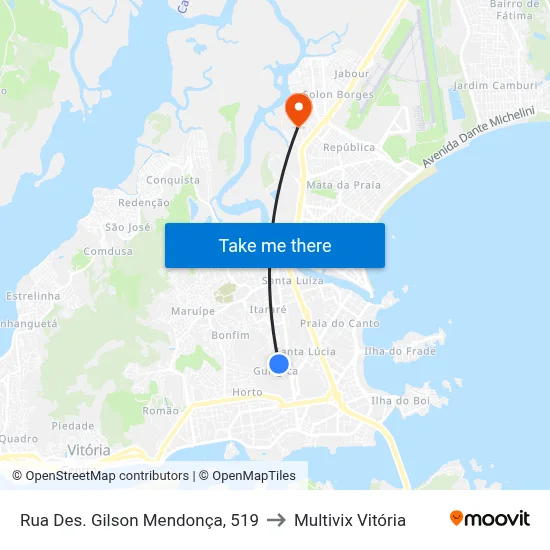 Rua Des. Gilson Mendonça, 519 to Multivix Vitória map