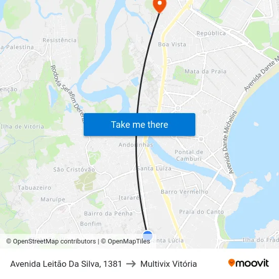 Avenida Leitão Da Silva, 1381 to Multivix Vitória map