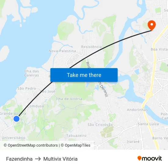 Fazendinha to Multivix Vitória map