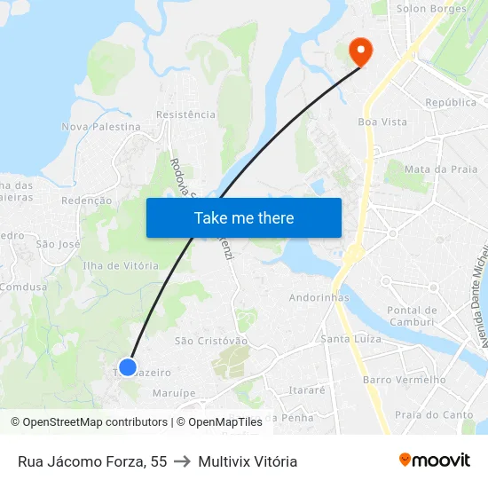 Rua Jácomo Forza, 55 to Multivix Vitória map