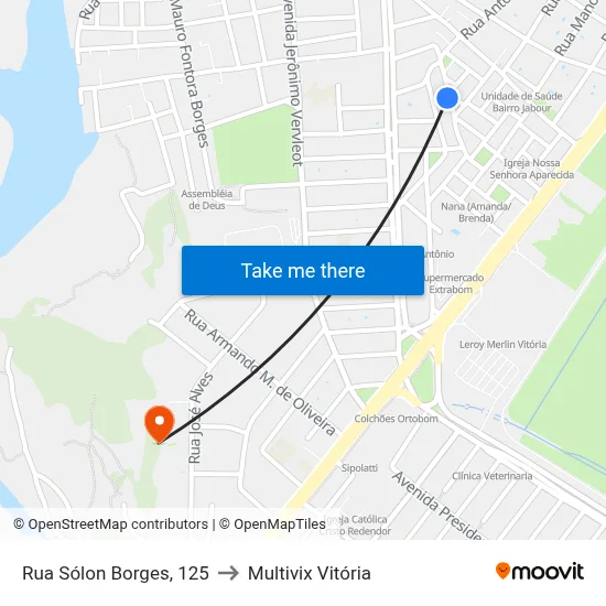 Rua Sólon Borges, 125 to Multivix Vitória map