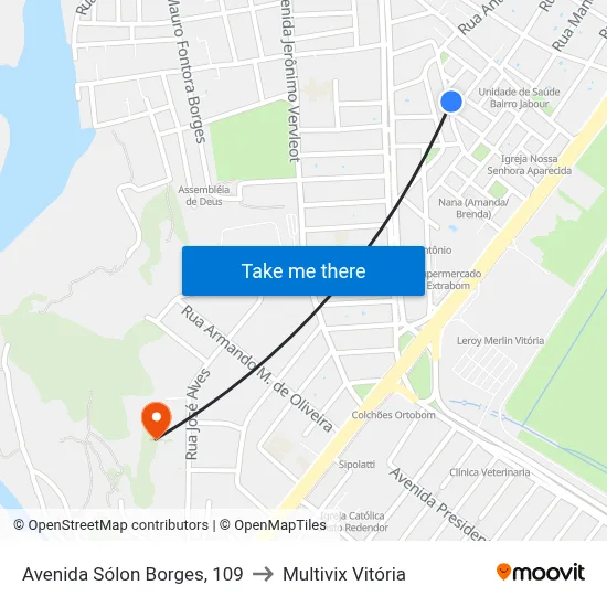 Avenida Sólon Borges, 109 to Multivix Vitória map