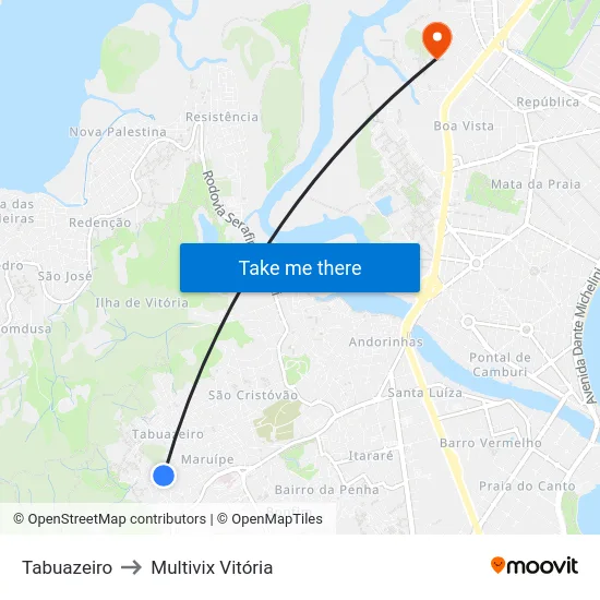 Tabuazeiro to Multivix Vitória map