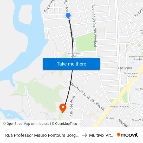 Rua Professor Mauro Fontoura Borges, 257 to Multivix Vitória map
