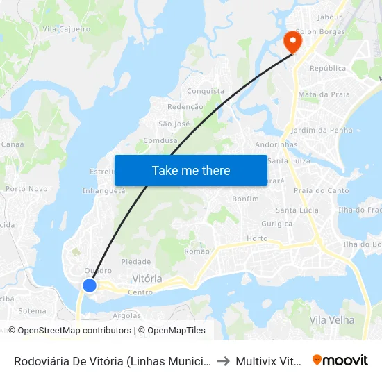 Rodoviária De Vitória (Linhas Municipais) to Multivix Vitória map