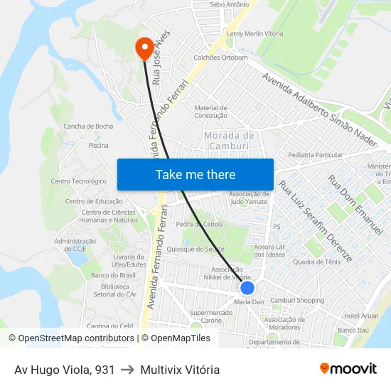 Av Hugo Viola, 931 to Multivix Vitória map