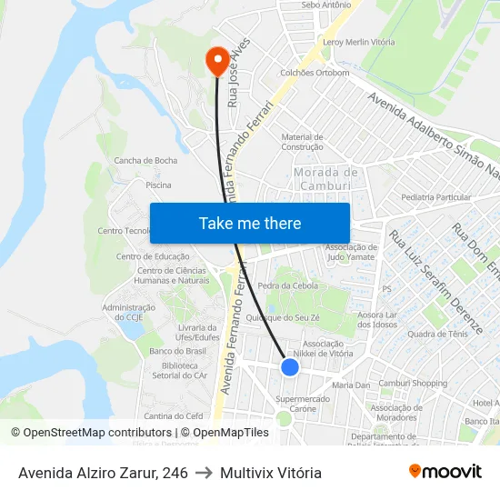 Avenida Alziro Zarur, 246 to Multivix Vitória map