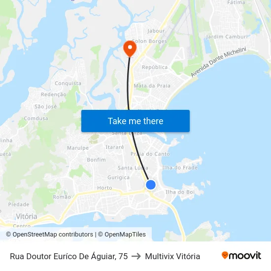 Rua Doutor Euríco De Águiar, 75 to Multivix Vitória map