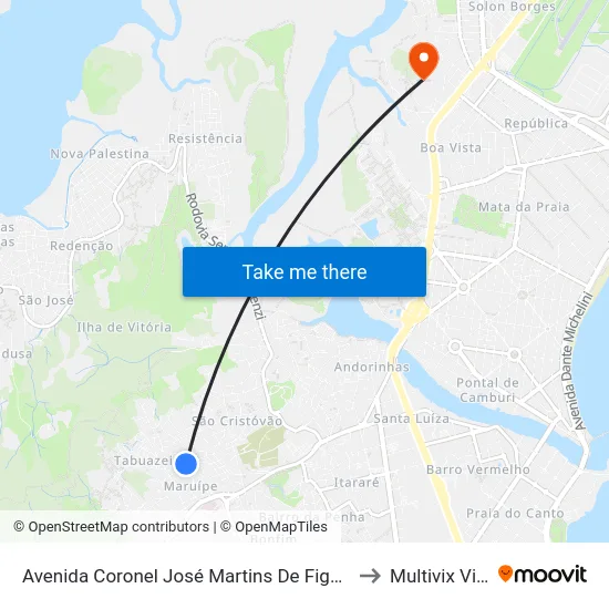 Avenida Coronel José Martins De Figueiredo, 965 to Multivix Vitória map