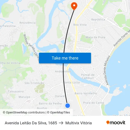 Avenida Leitão Da Silva, 1685 to Multivix Vitória map