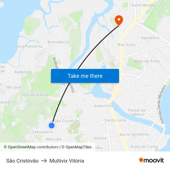 São Cristóvão to Multivix Vitória map