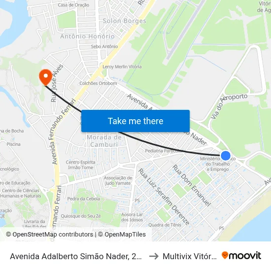 Avenida Adalberto Simão Nader, 238 to Multivix Vitória map