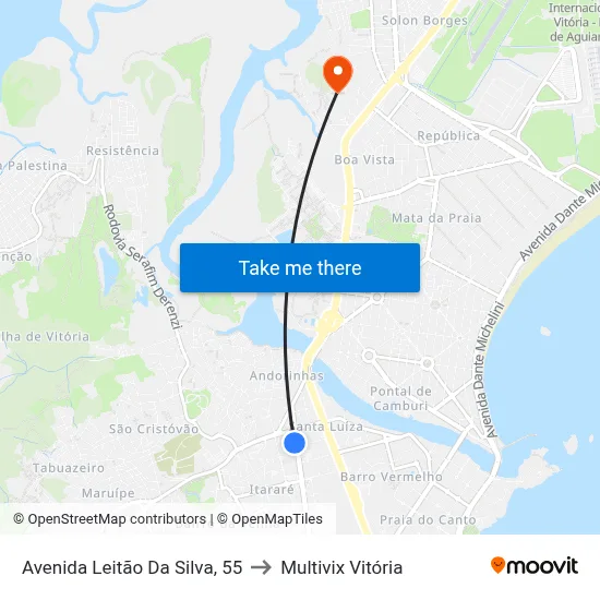 Avenida Leitão Da Silva, 55 to Multivix Vitória map