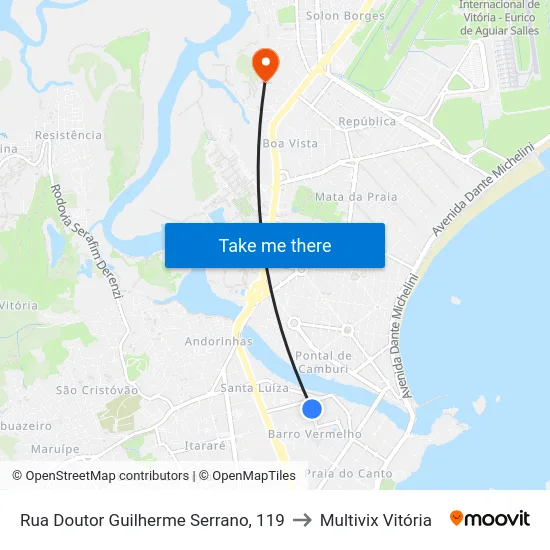 Rua Doutor Guilherme Serrano, 119 to Multivix Vitória map