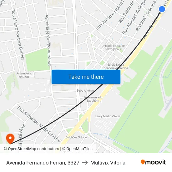Avenida Fernando Ferrari, 3327 to Multivix Vitória map