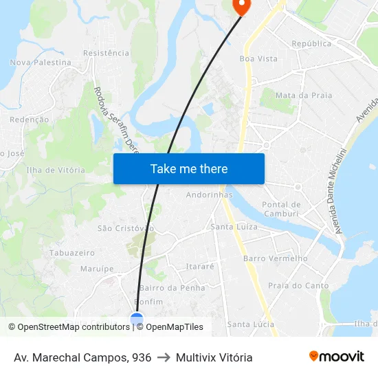 Av. Marechal Campos, 936 to Multivix Vitória map