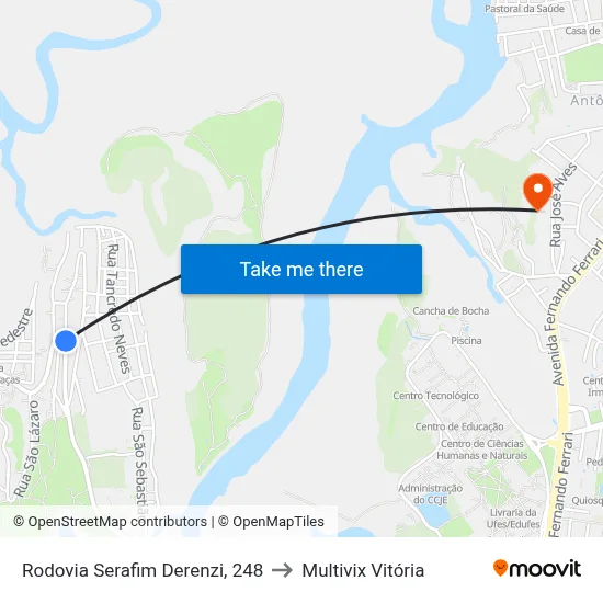 Rodovia Serafim Derenzi, 248 to Multivix Vitória map