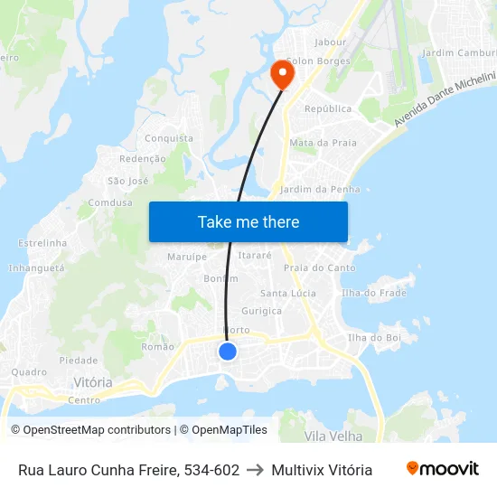 Rua Lauro Cunha Freire, 534-602 to Multivix Vitória map