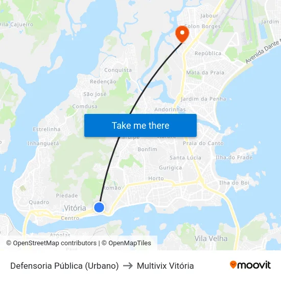 Defensoria Pública (Urbano) to Multivix Vitória map