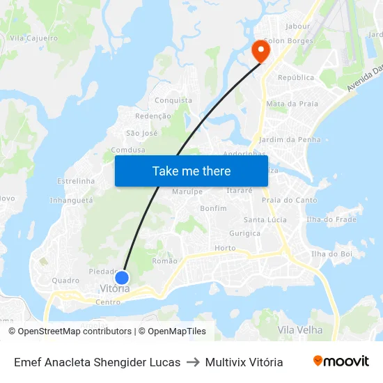 Emef Anacleta Shengider Lucas to Multivix Vitória map