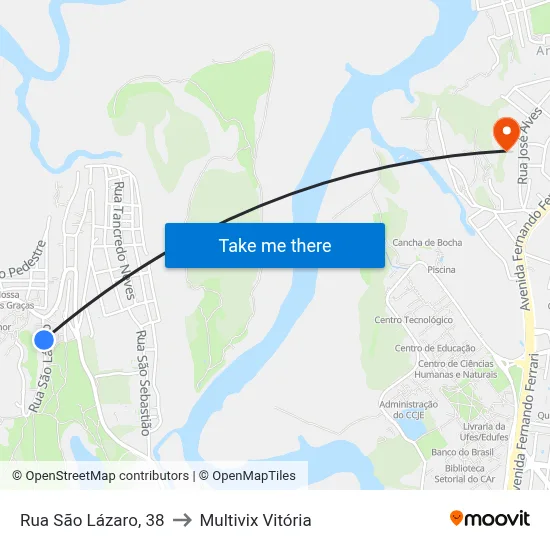 Rua São Lázaro, 38 to Multivix Vitória map