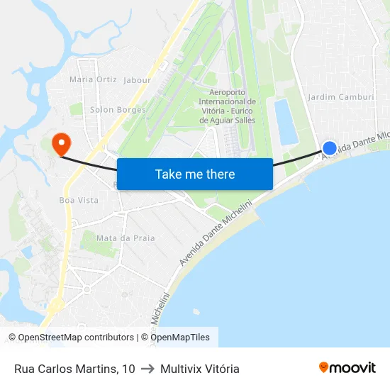 Rua Carlos Martins, 10 to Multivix Vitória map