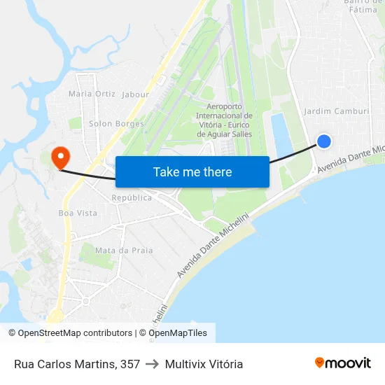 Rua Carlos Martins, 357 to Multivix Vitória map