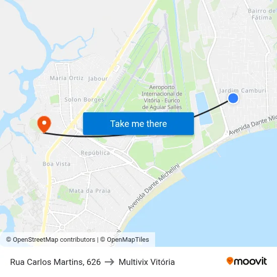 Rua Carlos Martins, 626 to Multivix Vitória map