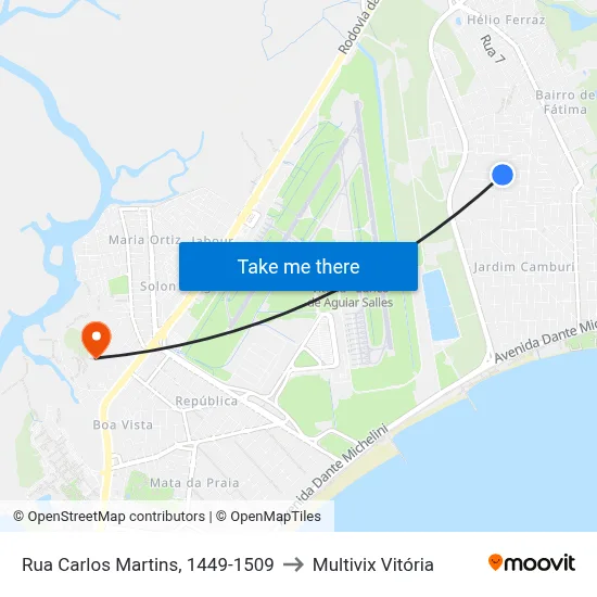 Rua Carlos Martins, 1449-1509 to Multivix Vitória map