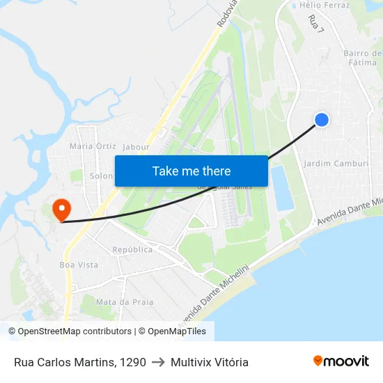 Rua Carlos Martins, 1290 to Multivix Vitória map