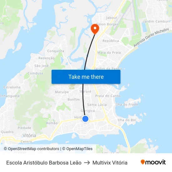Escola Aristóbulo Barbosa Leão to Multivix Vitória map
