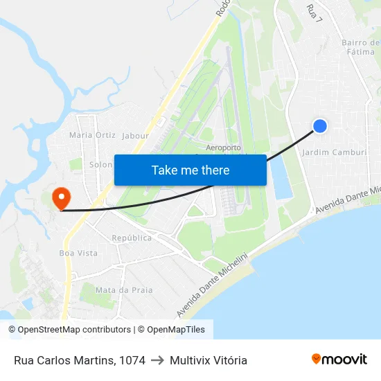 Rua Carlos Martins, 1074 to Multivix Vitória map