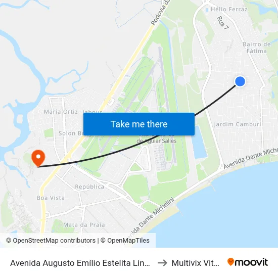 Avenida Augusto Emílio Estelita Lins, 232 to Multivix Vitória map