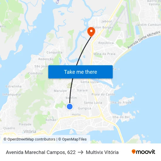 Avenida Marechal Campos, 622 to Multivix Vitória map