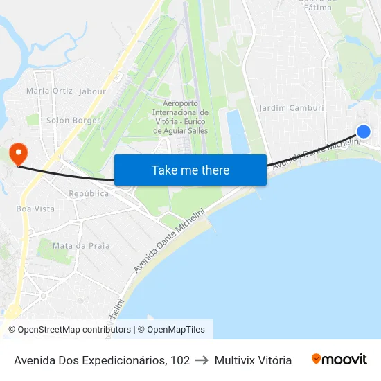 Avenida Dos Expedicionários, 102 to Multivix Vitória map
