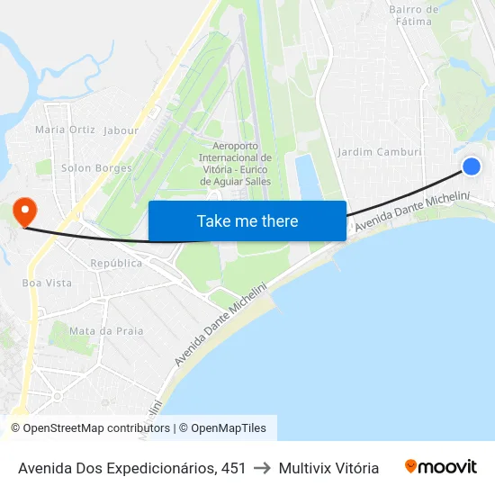 Avenida Dos Expedicionários, 451 to Multivix Vitória map