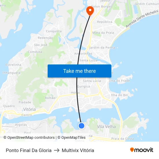 Ponto Final Da Gloria to Multivix Vitória map