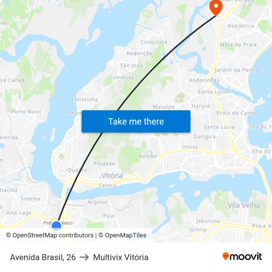 Avenida Brasil, 26 to Multivix Vitória map
