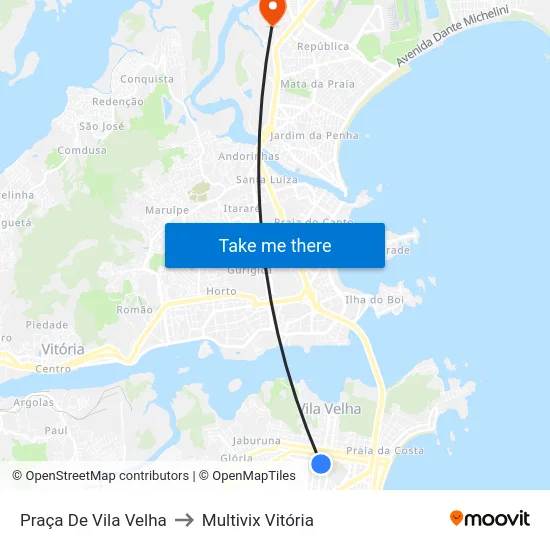 Praça De Vila Velha to Multivix Vitória map