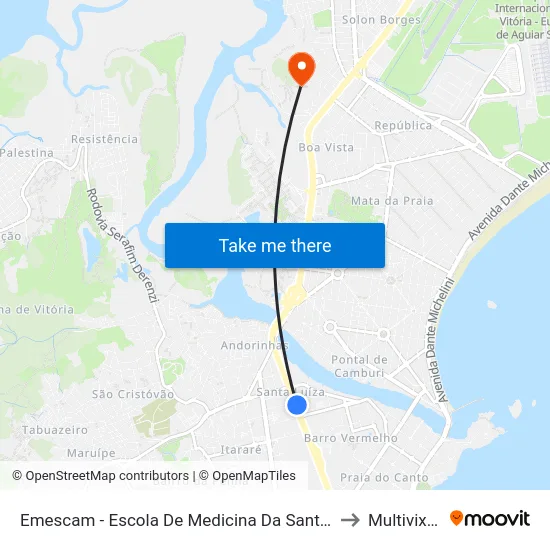 Emescam - Escola De Medicina Da Santa Casa De Misericórdia to Multivix Vitória map