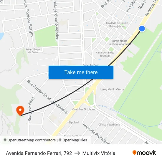 Avenida Fernando Ferrari, 792 to Multivix Vitória map