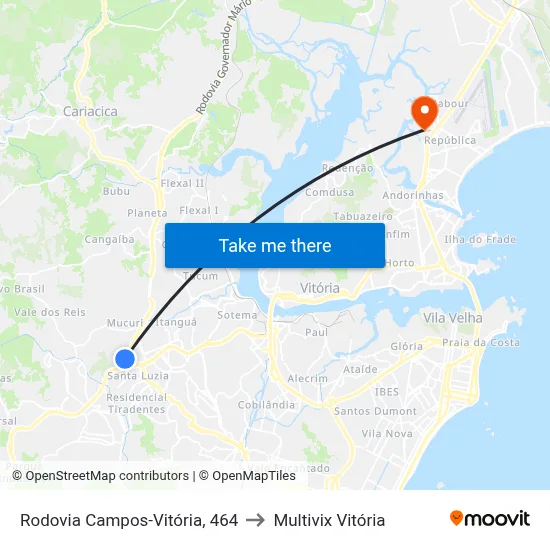 Rodovia Campos-Vitória, 464 to Multivix Vitória map