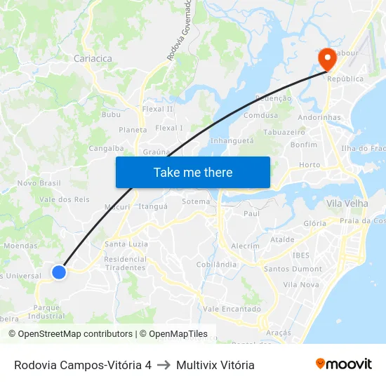 Rodovia Campos-Vitória 4 to Multivix Vitória map